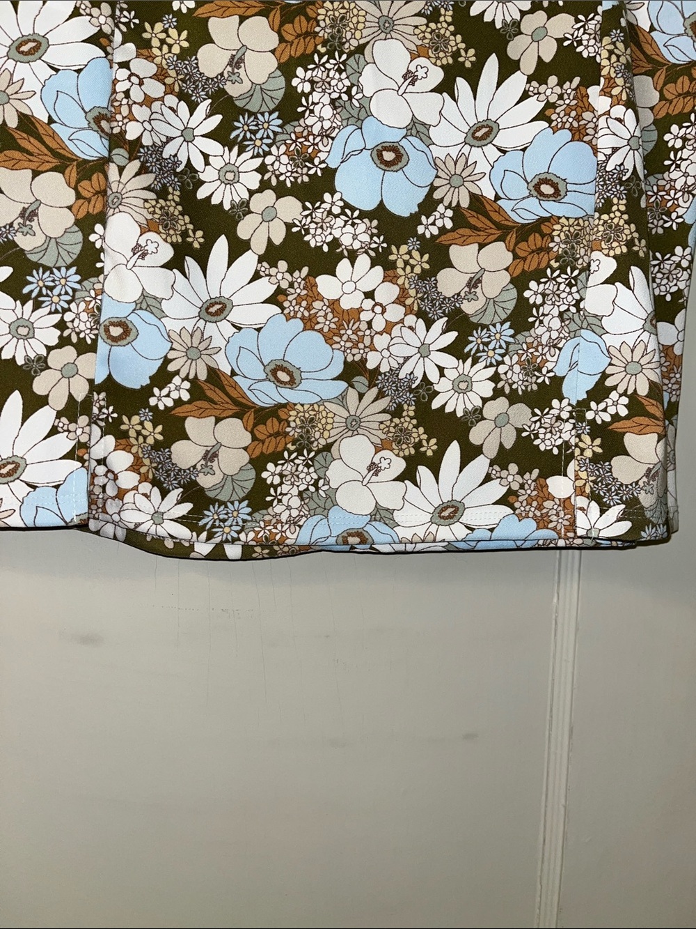 Altar'd State Olive Floral A-Line Skirt with Blue & White Blooms - Picture 6 of 8
